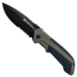 Smith & Wesson OD Green Spring Assist Knife, Black Combo Blade