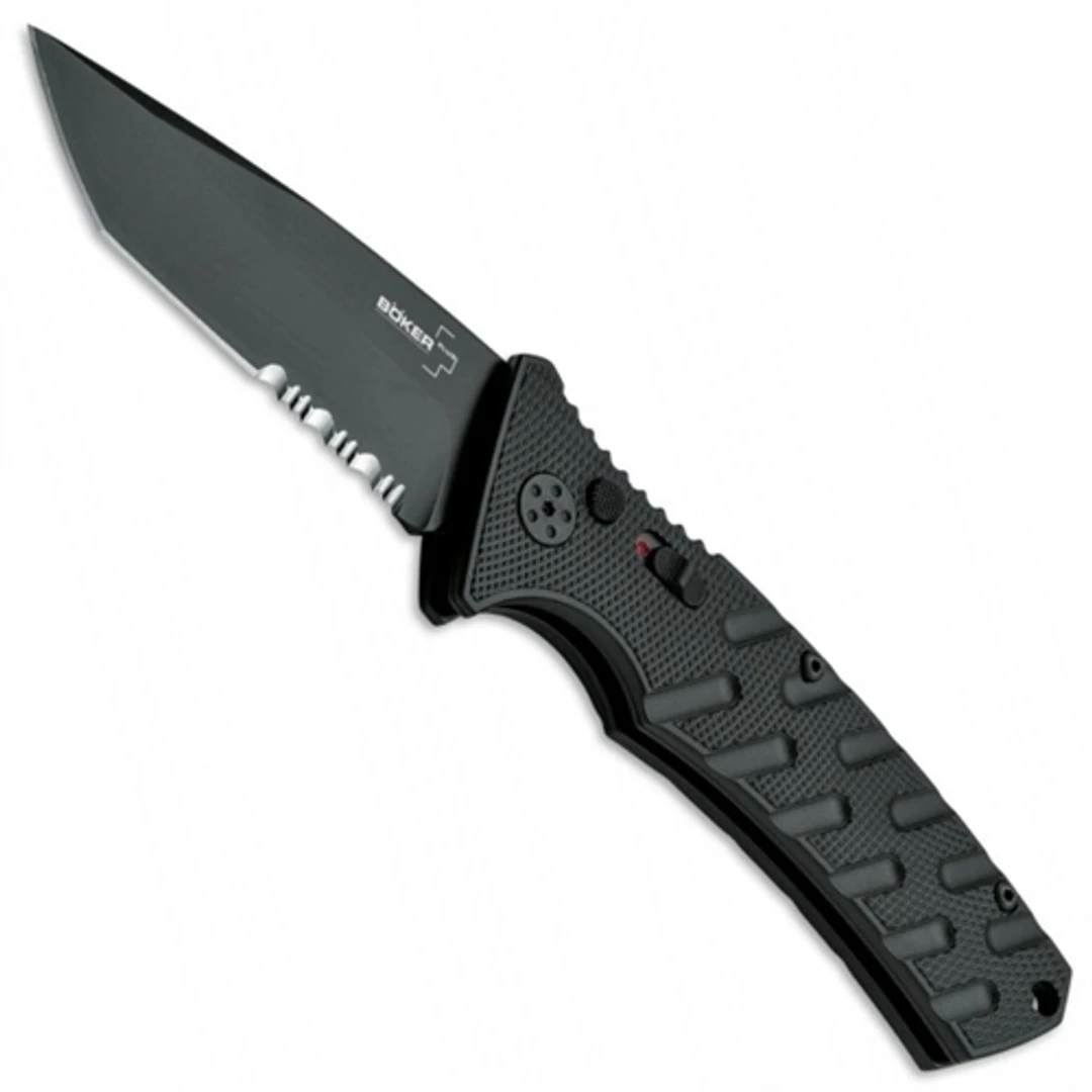 Boker Plus Strike Tanto Auto Knife, D2 Black Combo Blade 3 Boker Plus Strike Tanto Auto Knife, D2 Black Combo Blade
