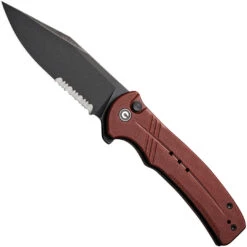 CIVIVI Burgundy G-10 Cogent Button Lock Flipper Knife, Clip Point Combo Blade