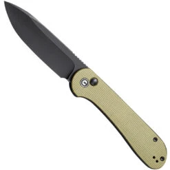 CIVIVI Olive Micarta Button Lock Elementum Knife, Black Stonewash Blade