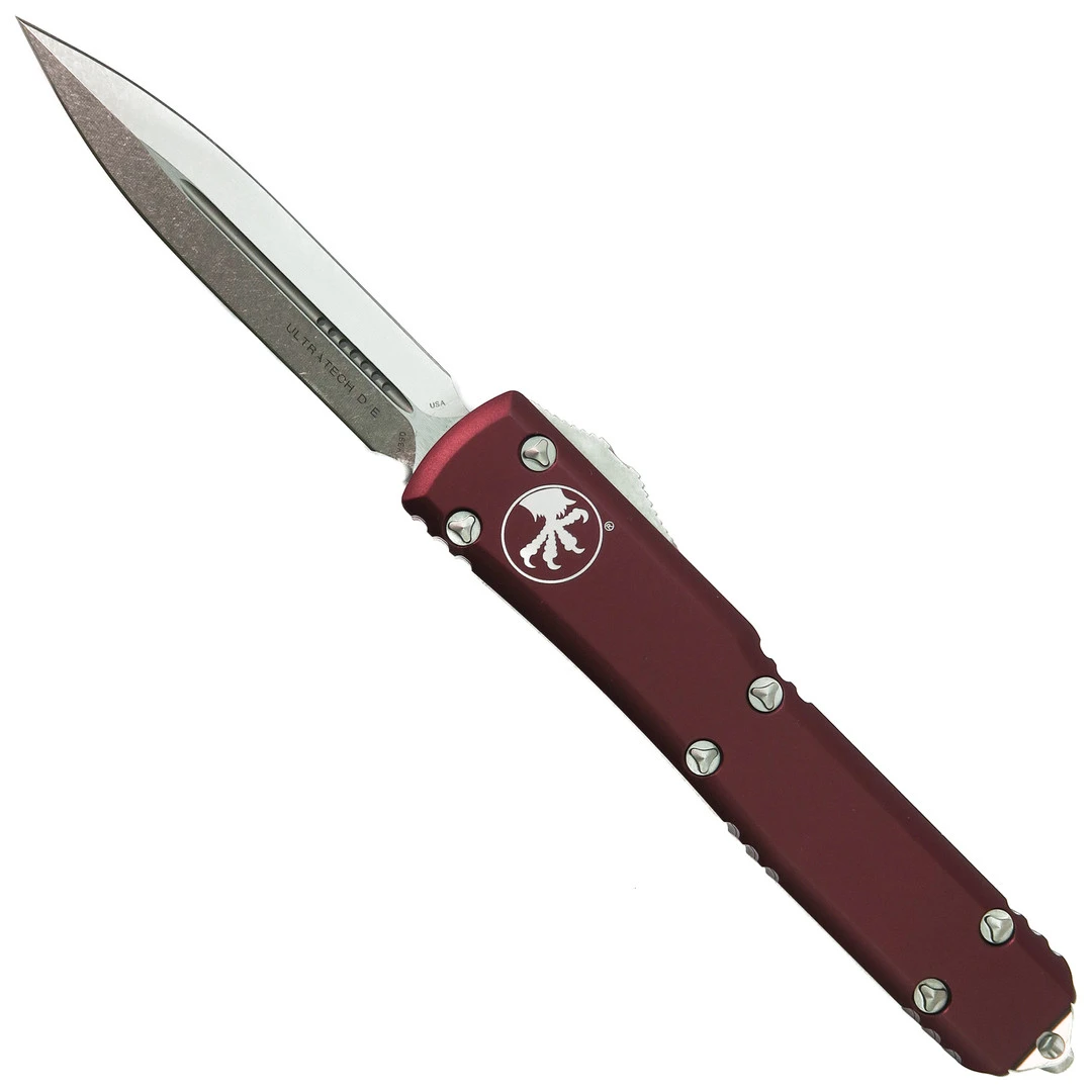 Microtech 122-10MR Merlot Contoured Ultratech D/E OTF Auto Knife, Double Edge Stonewash Blade 3 Microtech 122-10MR Merlot Contoured Ultratech D/E OTF Auto Knife, Double Edge Stonewash Blade