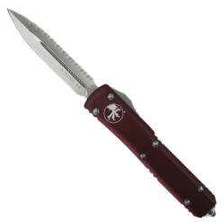 Microtech Merlot Ultratech OTF Auto Knife, Full Serrated Satin Dagger Blade
