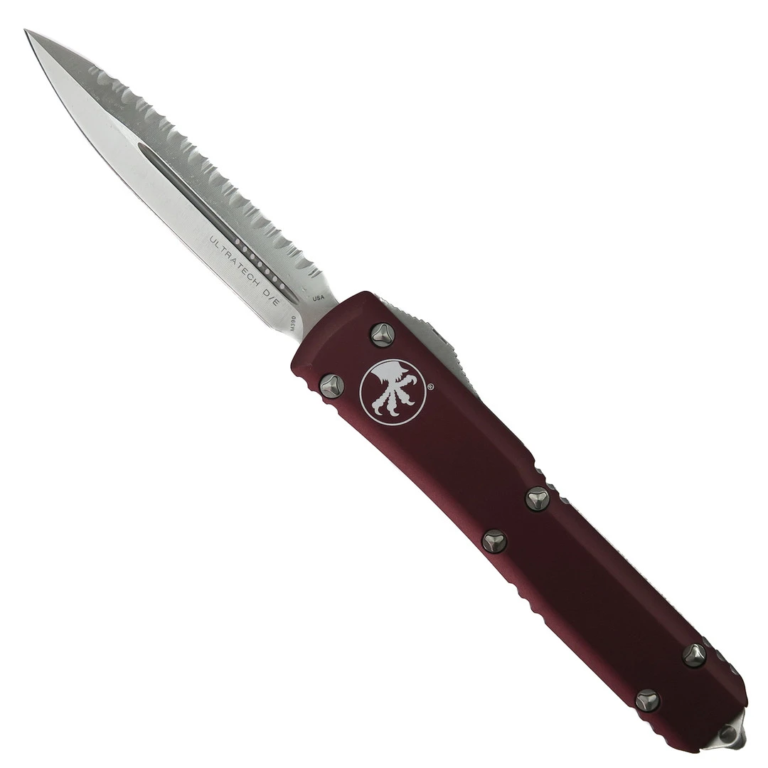 Microtech Merlot Ultratech OTF Auto Knife, Full Serrated Satin Dagger Blade 3 Microtech Merlot Ultratech OTF Auto Knife, Full Serrated Satin Dagger Blade