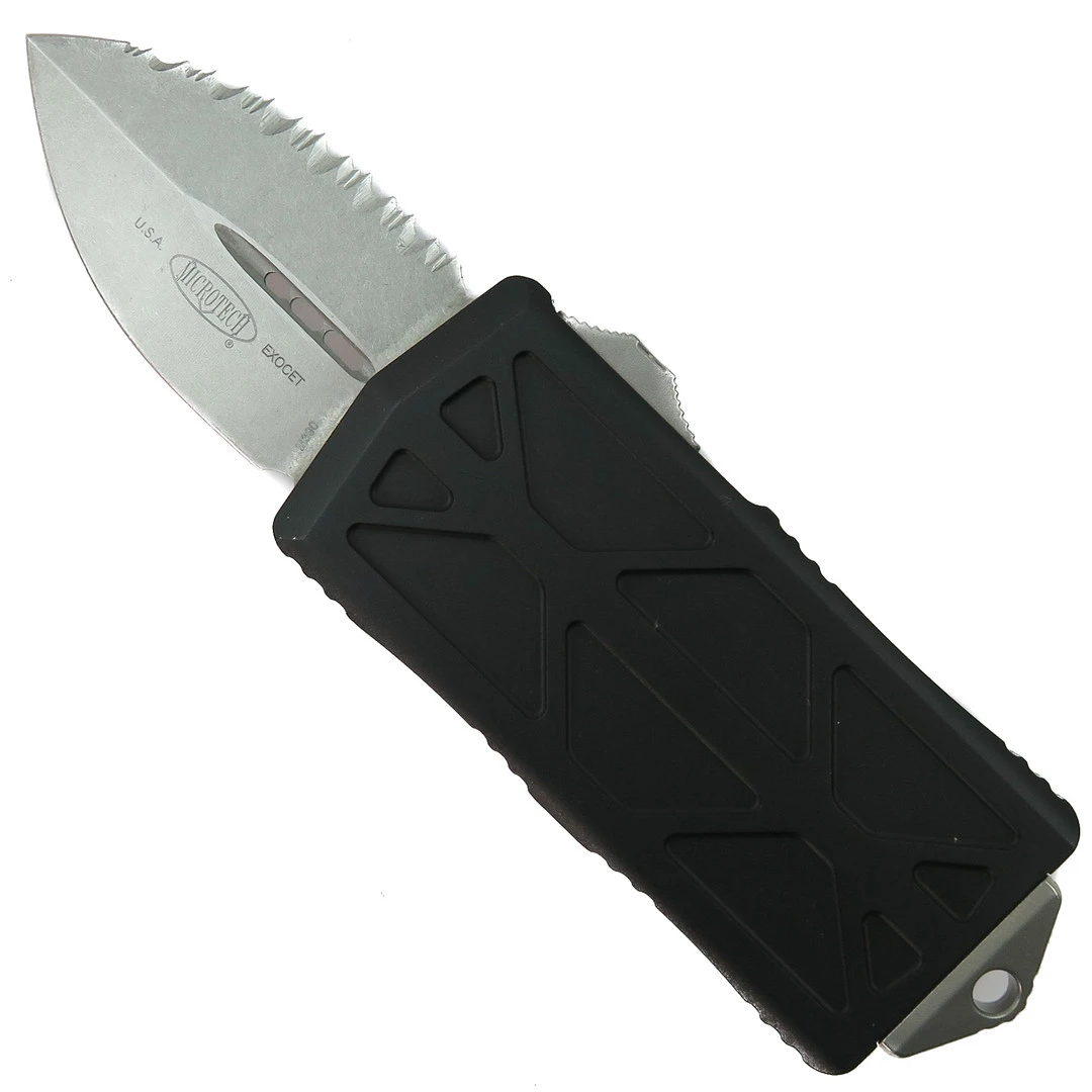 Microtech Black Exocet OTF Auto Knife, Fully Serrated Dagger Blade 3 Microtech Black Exocet OTF Auto Knife, Fully Serrated Dagger Blade