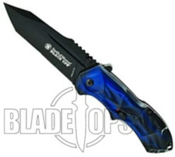 Smith & Wesson Black Ops Spring Assist Knife, Blue Handle, Tanto Black Plain Blade, BLOP3TBL -Knife Promotional Store SWBLOP3TBL 4 10018.1533221914