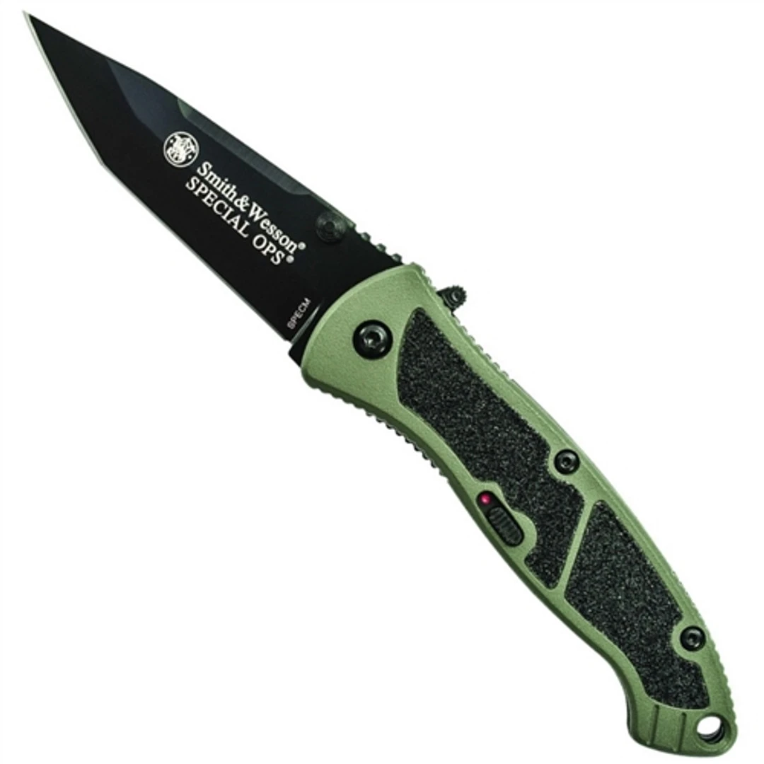 Smith & Wesson Special Ops Medium Assisted Knife, Tanto Plain Blade, Green Handle 3 Smith & Wesson Special Ops Medium Assisted Knife, Tanto Plain Blade, Green Handle