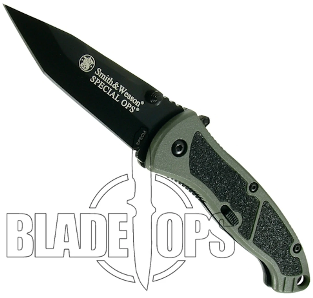 Smith & Wesson Special Ops Medium Assisted Knife, Tanto Plain Blade, Green Handle 5 Smith & Wesson Special Ops Medium Assisted Knife, Tanto Plain Blade, Green Handle - Image 3